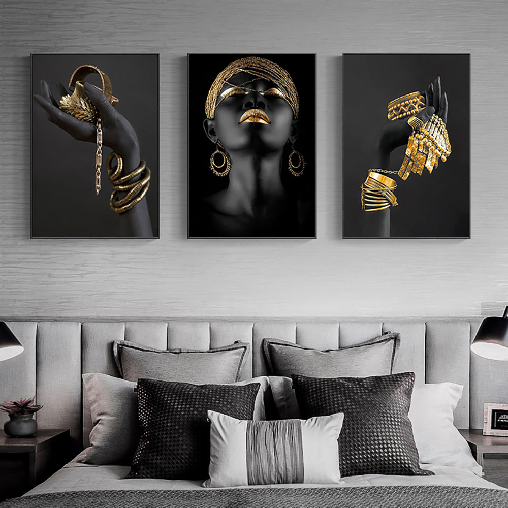 African Woman with Gold Jewelry Canvas Print – Portrait Wall Art for Home Decor.