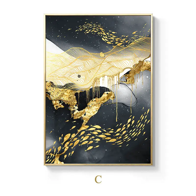 Gray & Golden Abstract Canvas Art – Modern Luxury Wall Print for Home Decor.