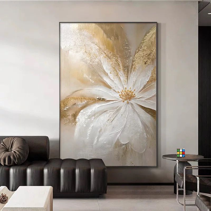 Handmade Gold Foil Oil Painting – Modern Grey Texture Canvas Wall Art for Living Room.