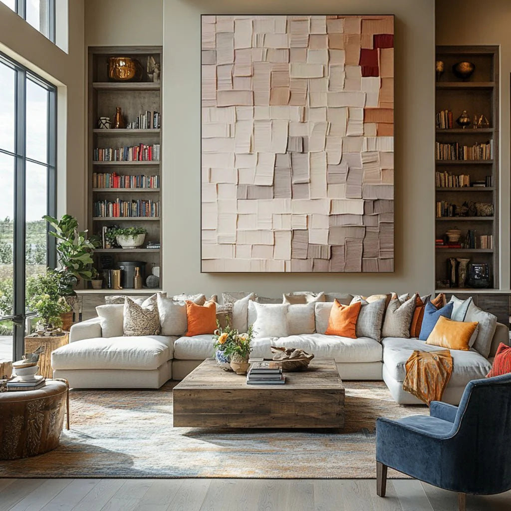Large Beige & Brown Wabi Sabi Abstract Canvas Painting – Modern Wall Art for Home & Gallery.