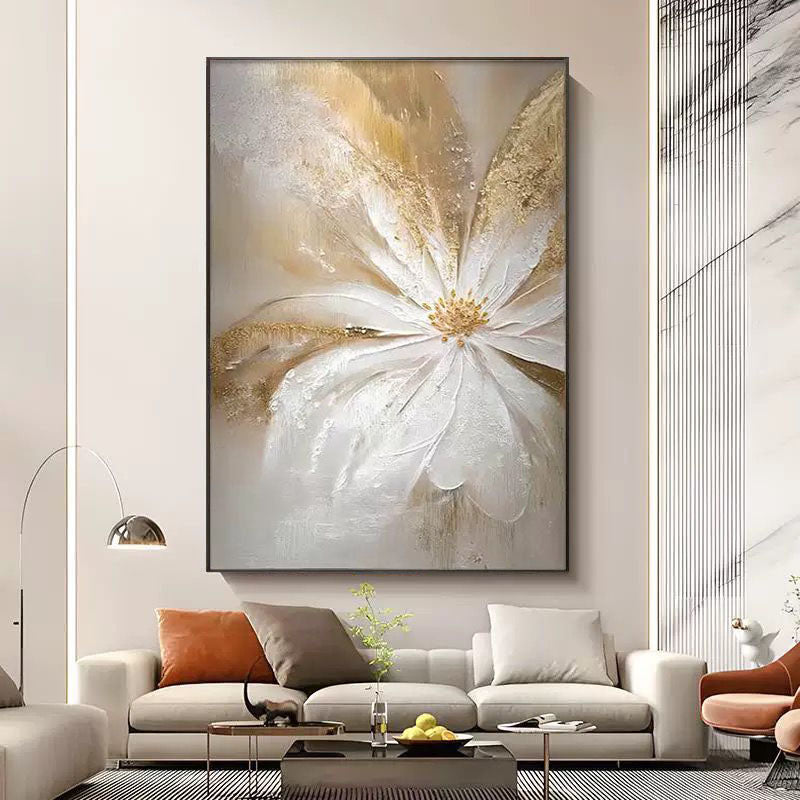 Handmade Gold Foil Oil Painting – Modern Grey Texture Canvas Wall Art for Living Room.