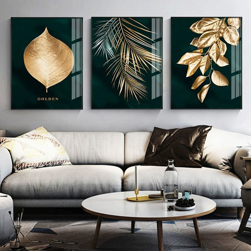 Abstract Golden Plant Leaves Canvas Print – Modern Wall Art for Living Room Decor.