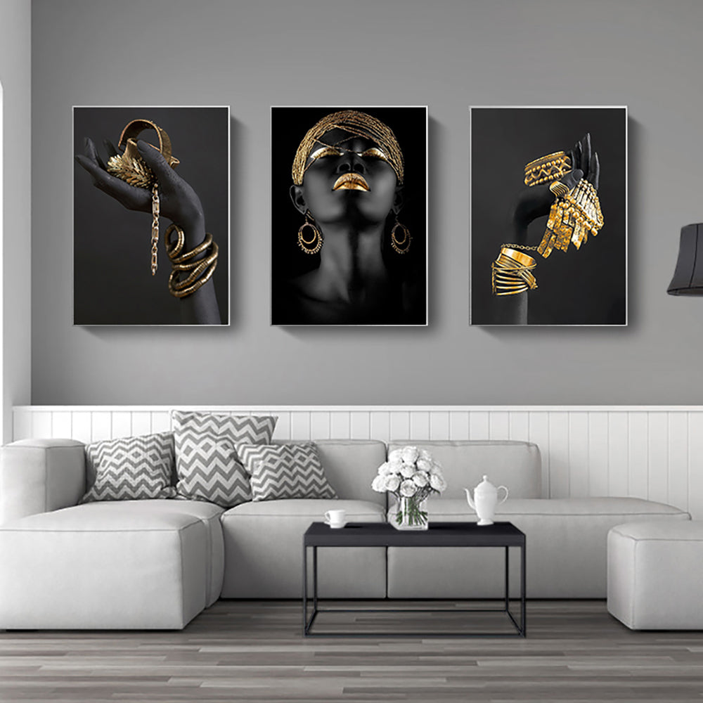 African Woman with Gold Jewelry Canvas Print – Portrait Wall Art for Home Decor.