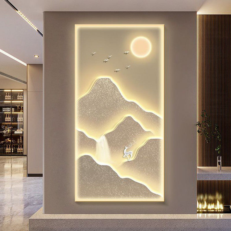 Modern Light Luxury Entrance Painting – LED Landscape Wall Art for Home Decoration.