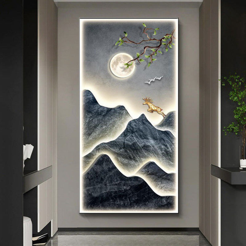 Modern Light Luxury Entrance Painting – LED Landscape Wall Art for Home Decoration.
