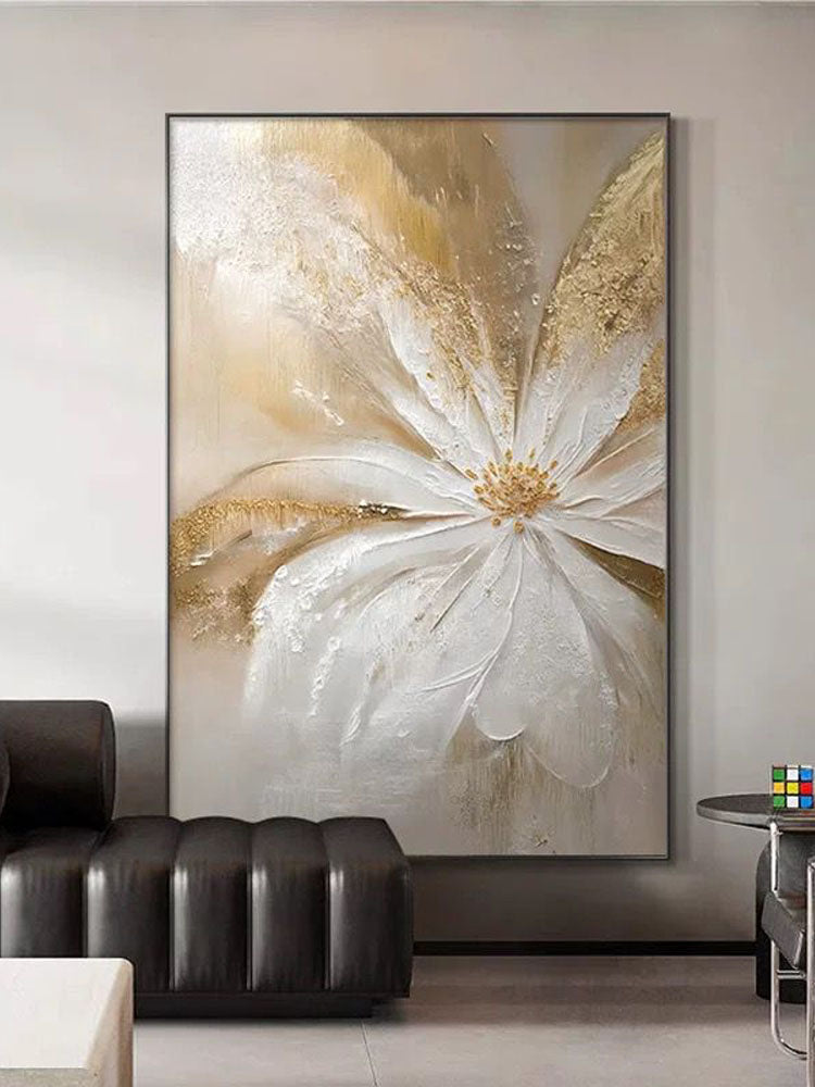 Handmade Gold Foil Oil Painting – Modern Grey Texture Canvas Wall Art for Living Room.