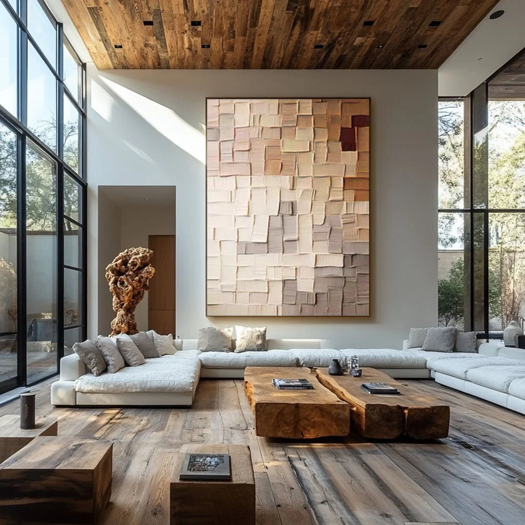 Large Beige & Brown Wabi Sabi Abstract Canvas Painting – Modern Wall Art for Home & Gallery.