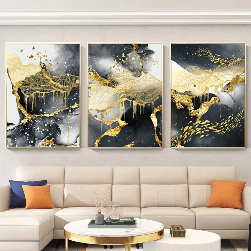 Gray & Golden Abstract Canvas Art – Modern Luxury Wall Print for Home Decor.