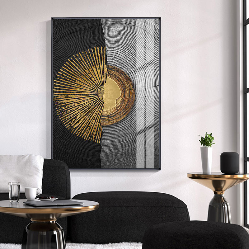 Geometric Gold & Black Abstract Canvas Print – Living Room Home Decor.