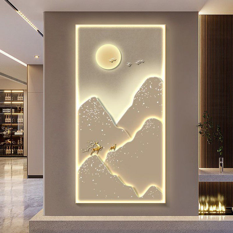 Modern Light Luxury Entrance Painting – LED Landscape Wall Art for Home Decoration.