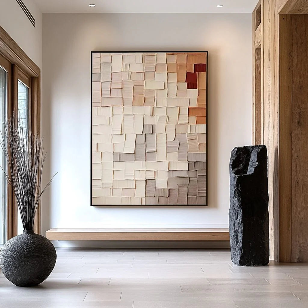 Large Beige & Brown Wabi Sabi Abstract Canvas Painting – Modern Wall Art for Home & Gallery.