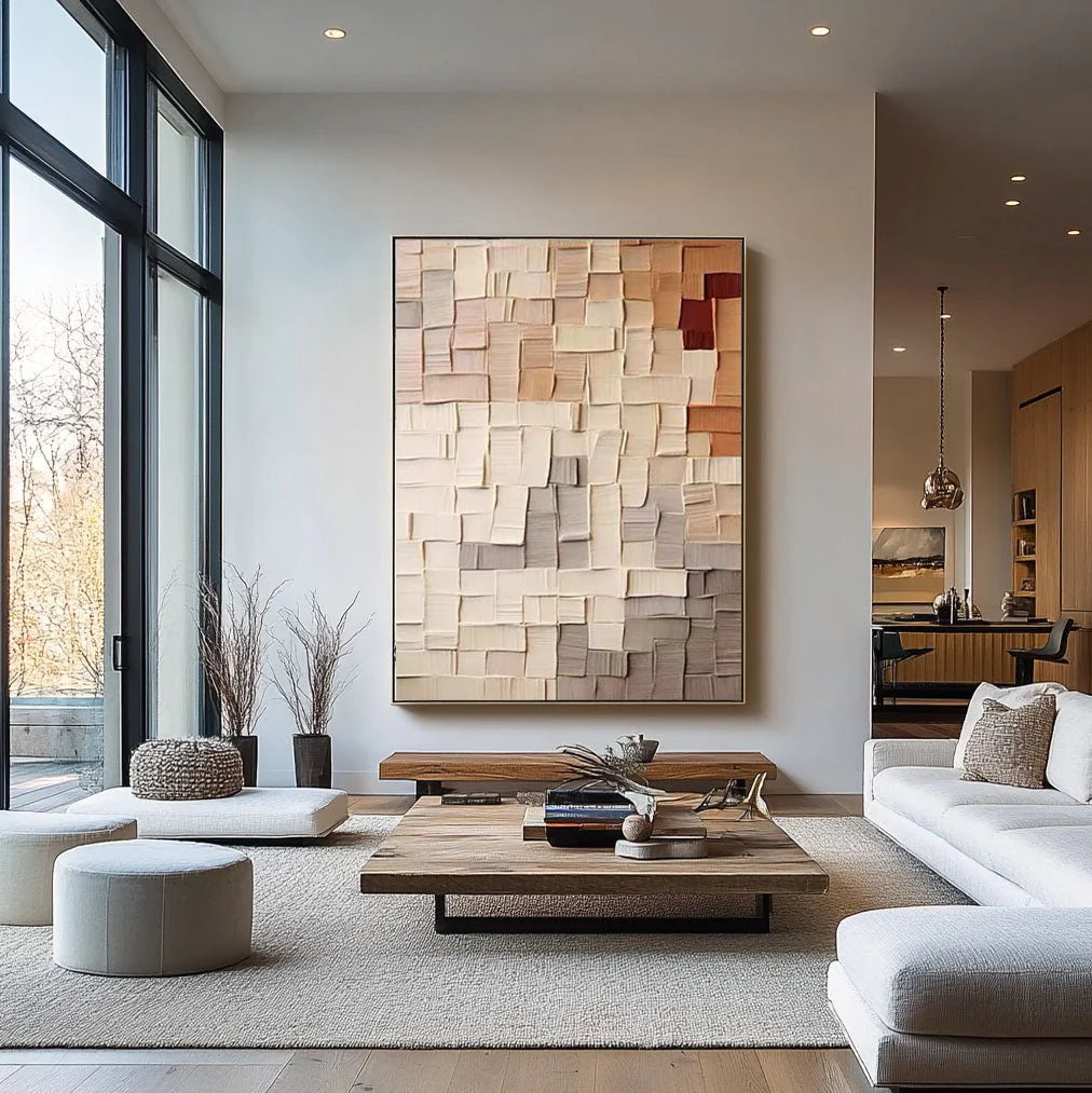 Large Beige & Brown Wabi Sabi Abstract Canvas Painting – Modern Wall Art for Home & Gallery.