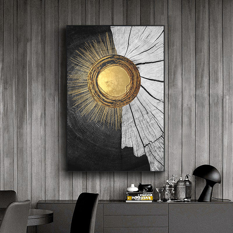 Geometric Gold & Black Abstract Canvas Print – Living Room Home Decor.