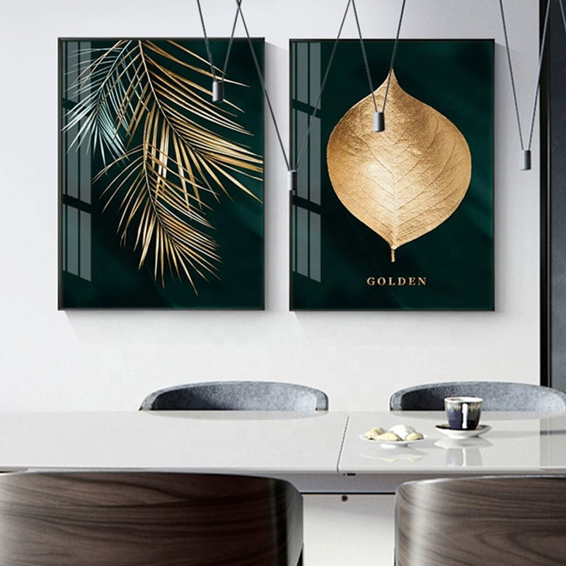 Abstract Golden Plant Leaves Canvas Print – Modern Wall Art for Living Room Decor.